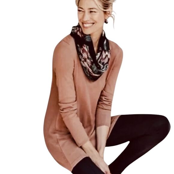 J. Jill Elise A-Line Tunic Sweater tan Scoop neck Ribbed detail size large - Picture 1 of 6